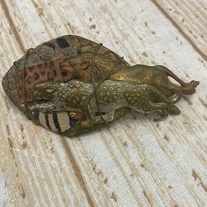 Vintage unique Lion & Leopard animal metal HAIR CLIP artsy Barrett made inFrance